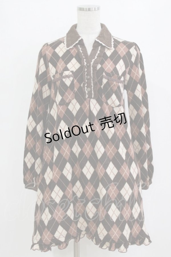 画像1: axes femme / アーガイルニットワンピ M ブラウン H-26-02-04-031-AX-OP-NS-ZH (1)