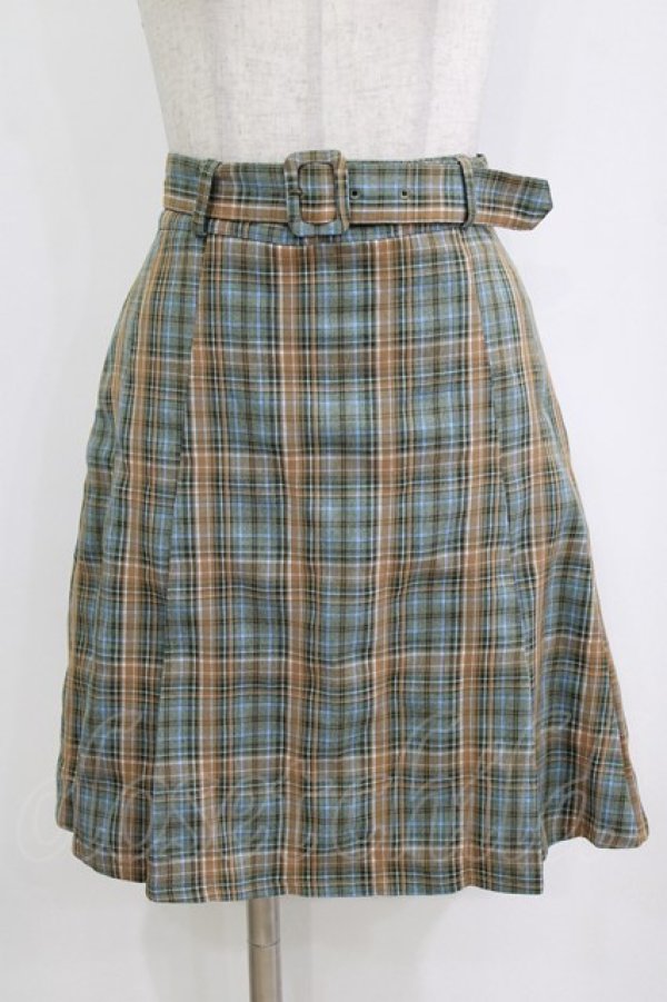 画像1: Fi.n.t / ベルト付きレトロチェックミニスカート Free BLUE×GR H-26-02-04-036-CA-SK-NS-ZH (1)