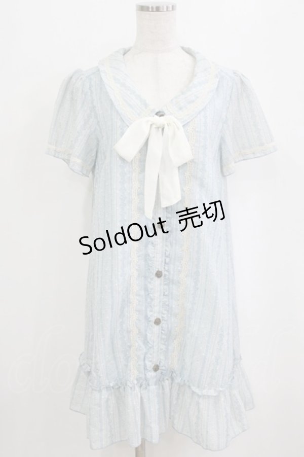 画像1: axes femme / レースストライプワンピース M サックス H-26-02-04-042-AX-OP-NS-ZH (1)