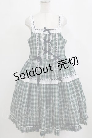 画像: metamorphose / 【プラスサイズ】Sweetタータンはしごレースフリルジャンパースカート プラスサイズ ネイビー/グリーンチェック H-26-02-04-005-ME-OP-NS-ZH