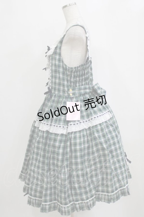 画像2: metamorphose / 【プラスサイズ】Sweetタータンはしごレースフリルジャンパースカート プラスサイズ ネイビー/グリーンチェック H-26-02-04-005-ME-OP-NS-ZH (2)