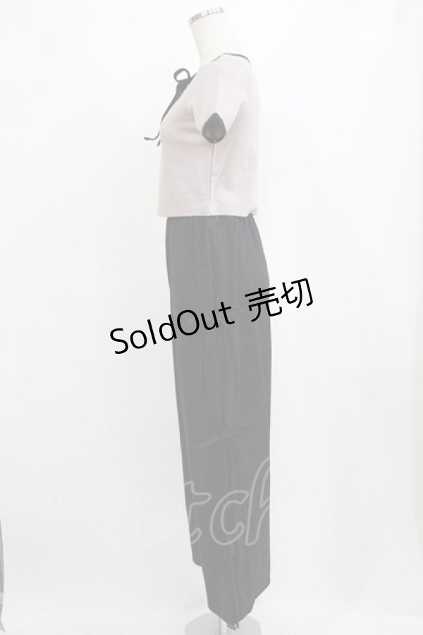 画像2: pium / ストーンロゴリボンテープパンツセット Free ピンク×ブラック H-26-02-04-047-0-OP-NS-ZH (2)