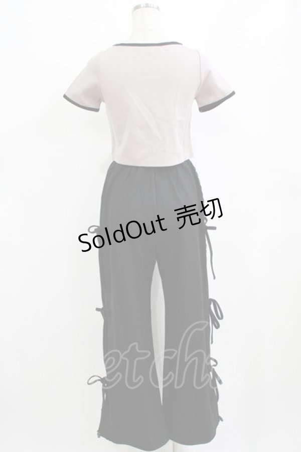 画像3: pium / ストーンロゴリボンテープパンツセット Free ピンク×ブラック H-26-02-04-047-0-OP-NS-ZH (3)