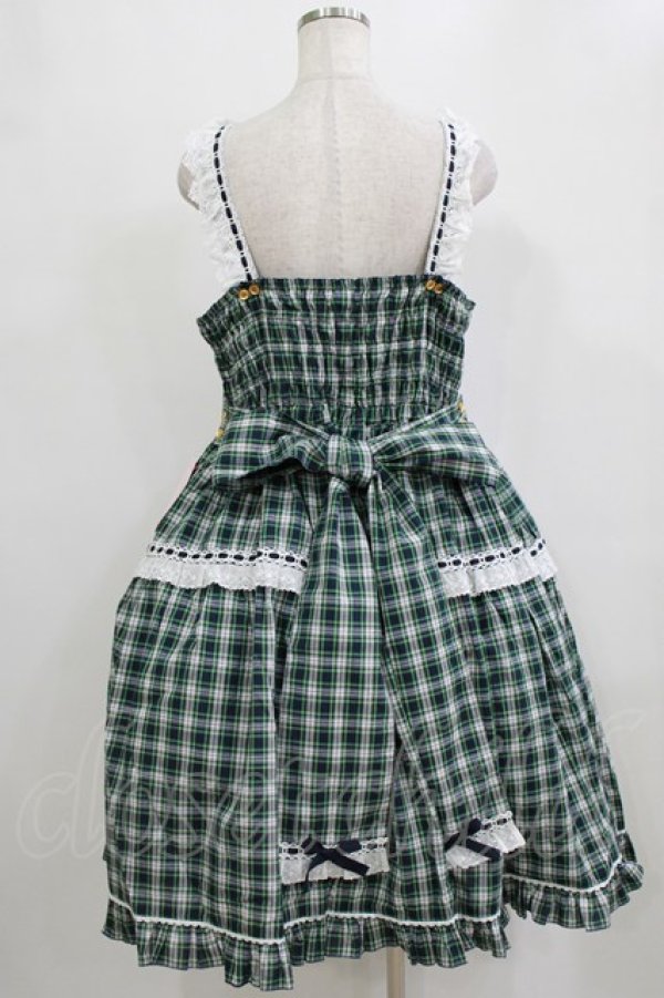 画像3: metamorphose / 【プラスサイズ】Sweetタータンはしごレースフリルジャンパースカート プラスサイズ ネイビー/グリーンチェック H-26-02-04-005-ME-OP-NS-ZH (3)