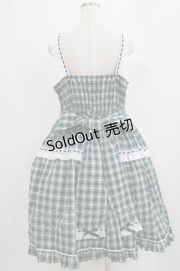 画像3: metamorphose / 【プラスサイズ】Sweetタータンはしごレースフリルジャンパースカート プラスサイズ ネイビー/グリーンチェック H-26-02-04-005-ME-OP-NS-ZH (3)