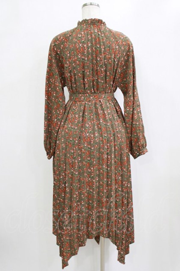 画像3: axes femme / 花柄イレヘムプリーツワンピース M ブラウン H-26-02-04-049-AX-OP-NS-ZH (3)