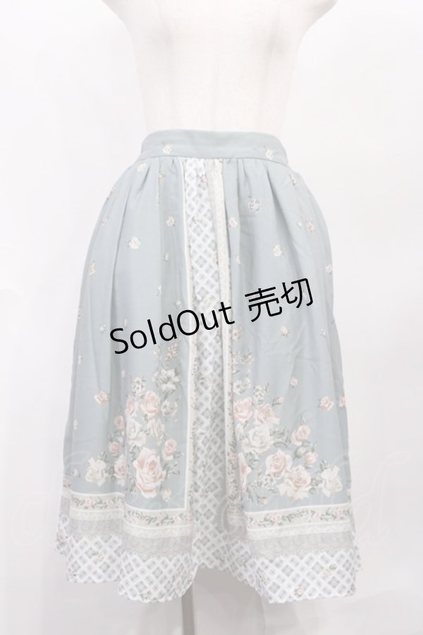 画像1: axes femme / バラスカーフ柄スカート M グリーン H-26-02-04-1011-AX-SK-NS-ZH (1)