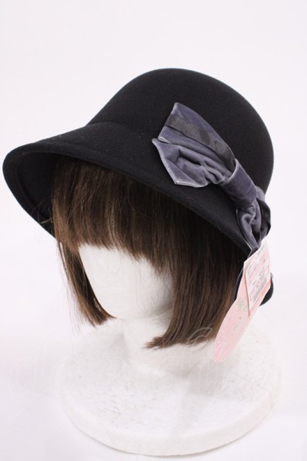 画像1: m petit by misako / AM*NIリボンメトロハット  ブラック H-26-02-04-1025-LO-AC-NS-ZH (1)