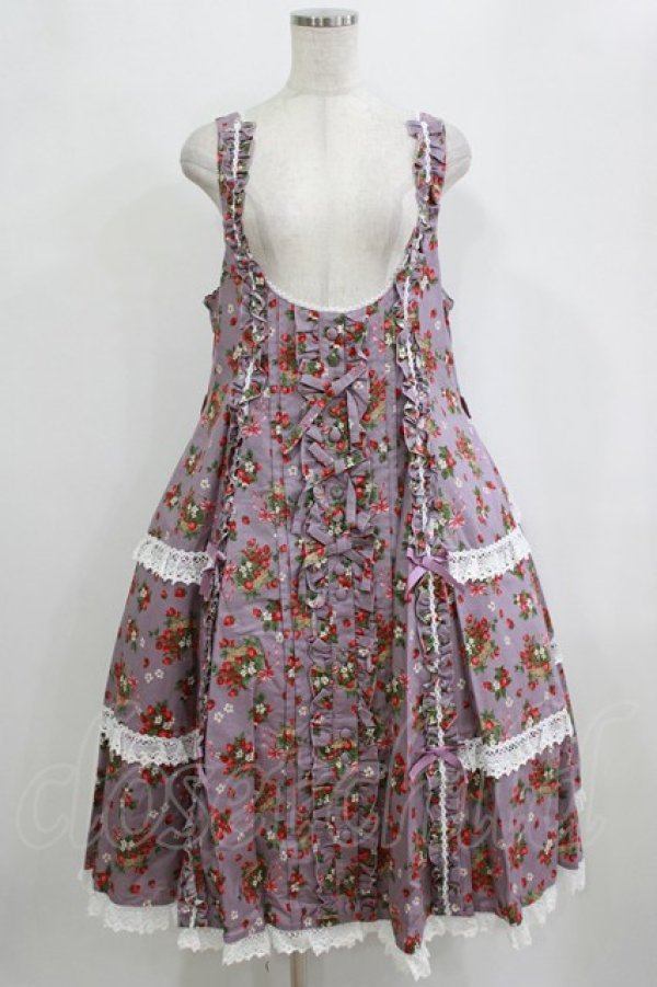 画像1: metamorphose / 【プラスサイズ】Strawberry Basket フロントボタンリボンジャンパースカート プラスサイズ ラベンダー系(Lavender) H-26-02-04-006-ME-OP-NS-ZH (1)