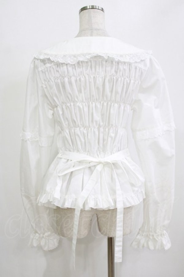 画像3: metamorphose / 【プラスサイズ】レース切替丸襟シャーリングブラウス プラスサイズ オフ H-26-02-04-055-ME-TS-NS-ZH (3)