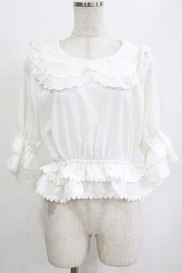 画像1: 幽三巷（海外ロリータブランド） / レーストリムブラウス M オフ H-26-02-04-060-PU-BL-NS-ZH (1)