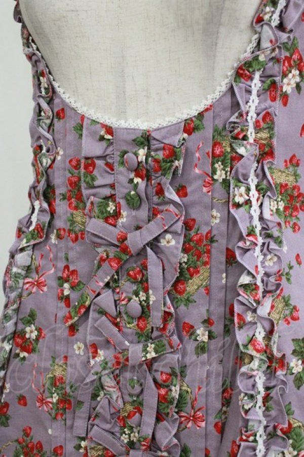 画像5: metamorphose / 【プラスサイズ】Strawberry Basket フロントボタンリボンジャンパースカート プラスサイズ ラベンダー系(Lavender) H-26-02-04-006-ME-OP-NS-ZH (5)