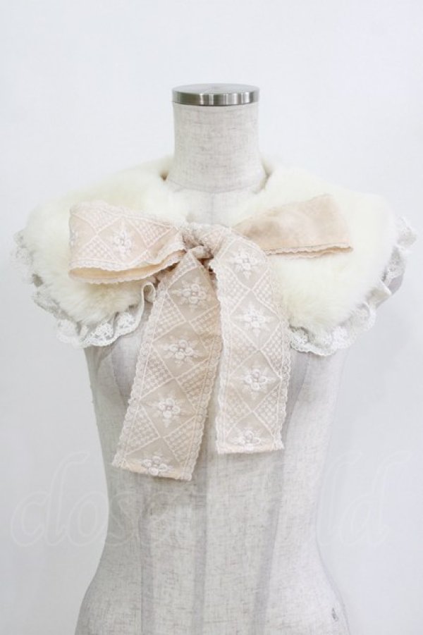 画像1: axes femme / レースリボンファーティペット  生成り H-26-02-04-076-AX-ZA-NS-ZH (1)