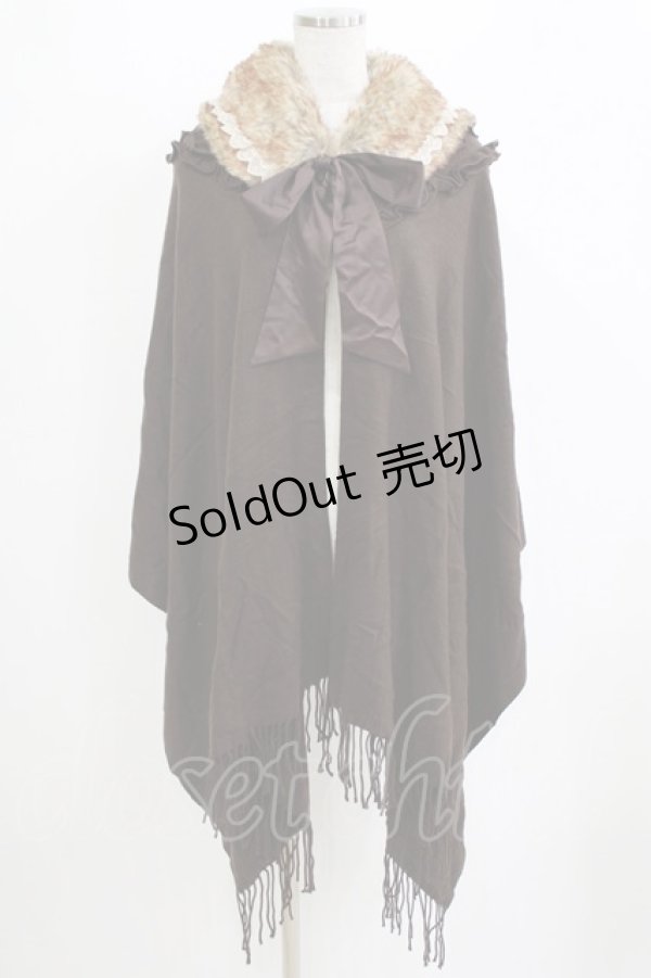 画像1: axes femme / ファーティペ付き大判ストール Free ブラウン H-26-02-04-077-AX-TO-NS-ZH (1)