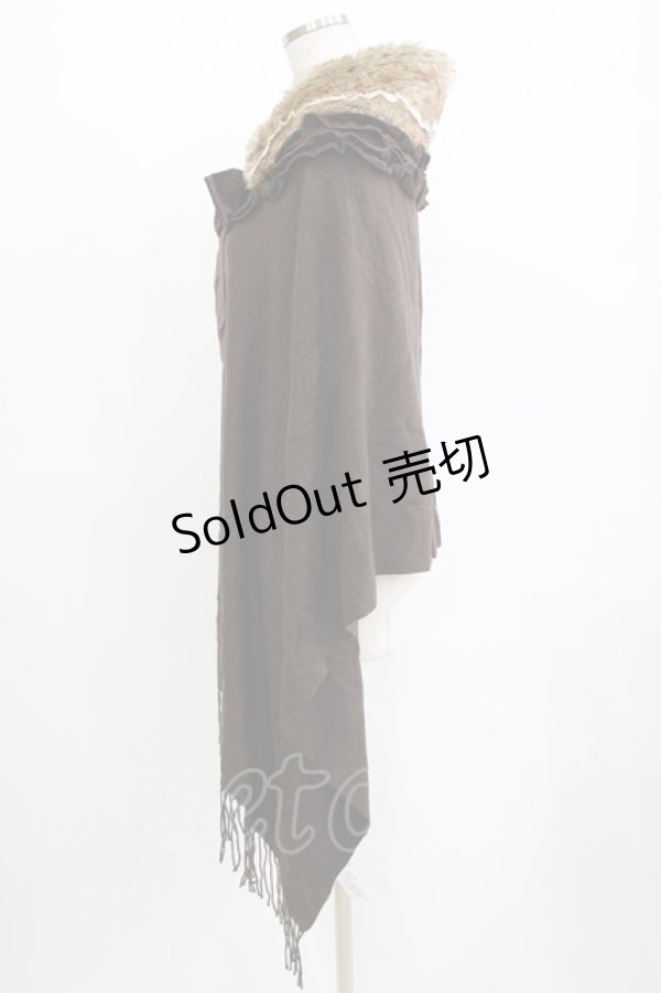 画像2: axes femme / ファーティペ付き大判ストール Free ブラウン H-26-02-04-077-AX-TO-NS-ZH (2)