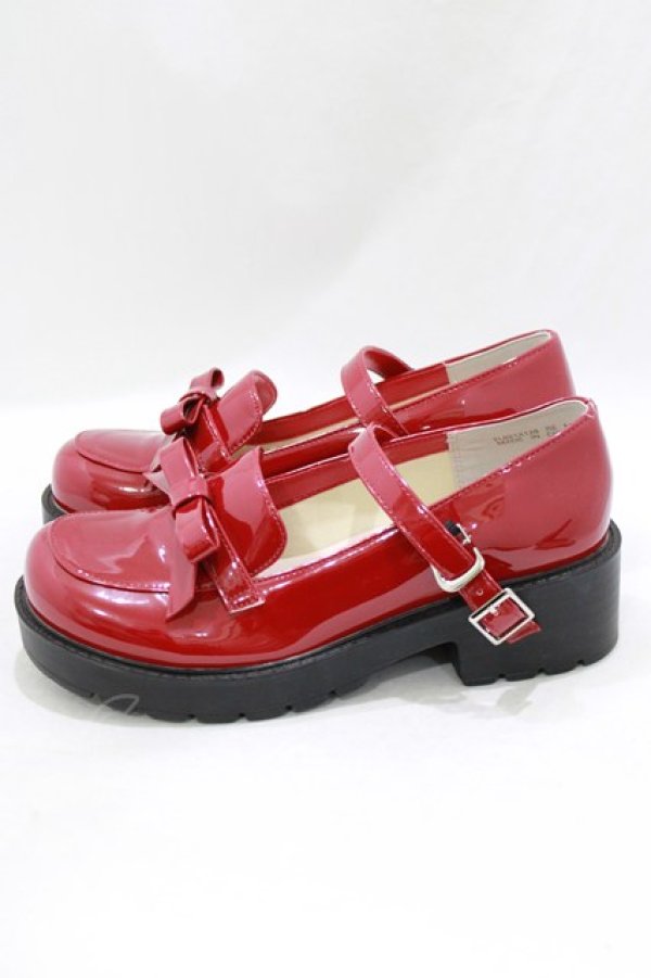 画像2: axes femme / リボン付ローファーパンプス M/23.5cm レッド H-26-02-04-085-AX-SH-NS-ZH (2)
