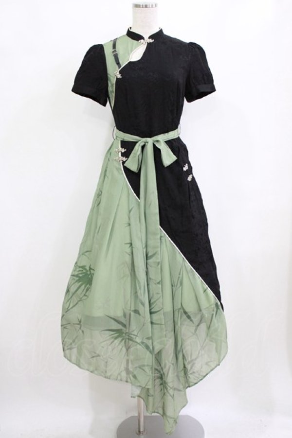 画像1: Luna's Journey（海外ロリータブランド） / チャイナ風ワンピース S ブラック/グリーン H-26-02-04-018-PU-OP-NS-ZH (1)