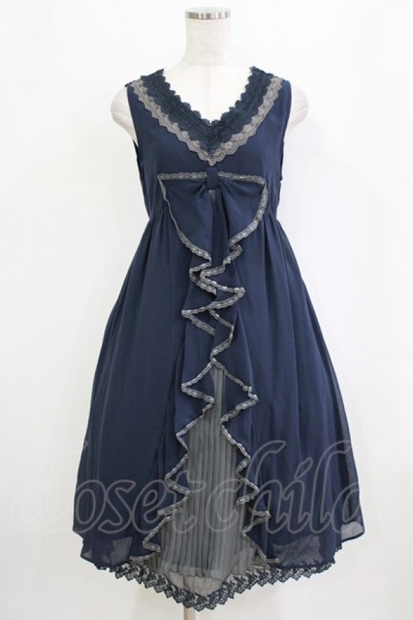 画像1: axes femme / シフォンリボンワンピース M ネイビー H-26-02-04-024-AX-OP-NS-ZH (1)