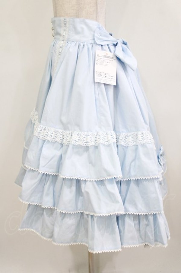 画像2: metamorphose / 【プラスサイズ】Dress up はしごレースハイウエストスカート プラスサイズ サックス H-26-02-05-1022-ME-SK-NS-ZH (2)