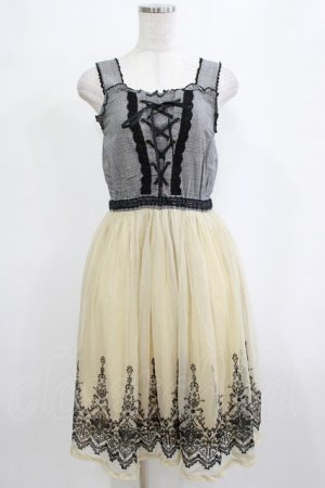 画像: axes femme / 裾刺繍チュールワンピース M ブラック/アイボリー H-26-02-05-1025-AX-OP-NS-ZH