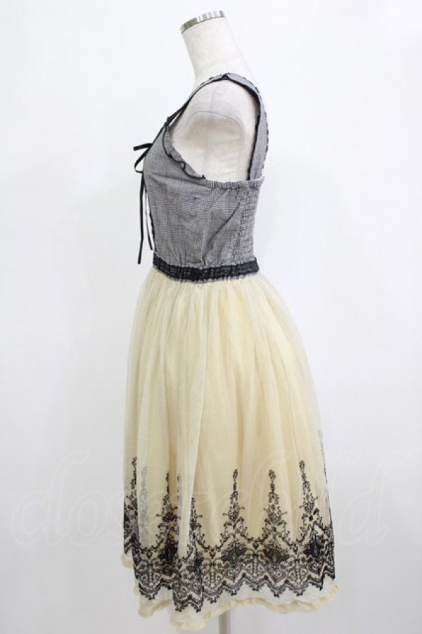 画像2: axes femme / 裾刺繍チュールワンピース M ブラック/アイボリー H-26-02-05-1025-AX-OP-NS-ZH (2)