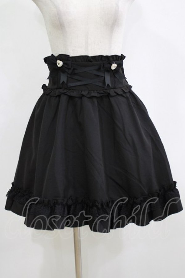画像1: DearMyLove / ハートビジューリボンレースアップフリルスカート 3L ブラック H-26-02-05-1029-EL-SK-NS-ZH (1)