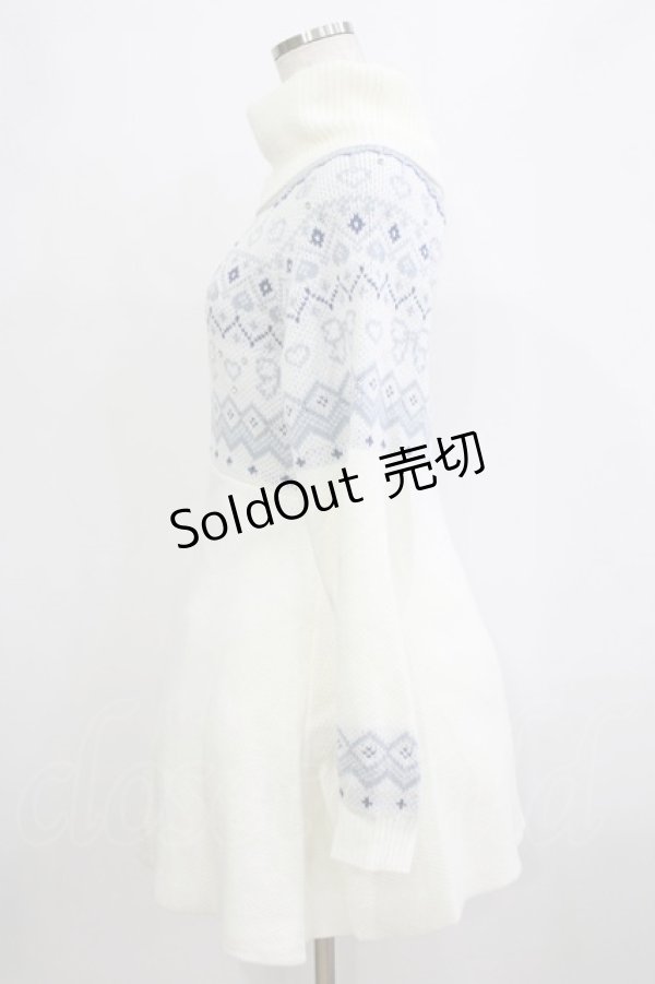 画像2: evelyn / フェアアイルニットワンピース Free オフ/サックス H-26-02-05-1030-LO-OP-NS-ZH (2)