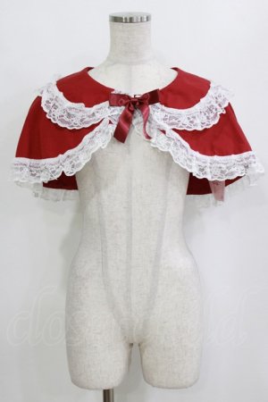 画像: metamorphose / 【プラスサイズ】無地ラッセルレースつき丸襟ケープ プラスサイズ レッド H-26-02-05-1042-ME-TO-NS-ZH
