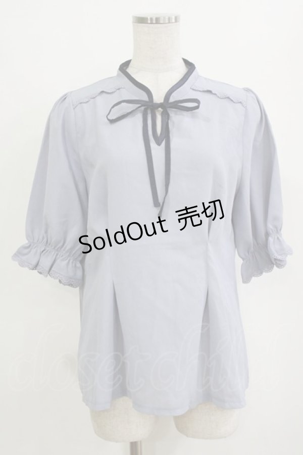 画像1: axes femme POETIQUE / マオカラーリボンブラウス M サックス H-26-02-05-1045-AX-BL-NS-ZH (1)