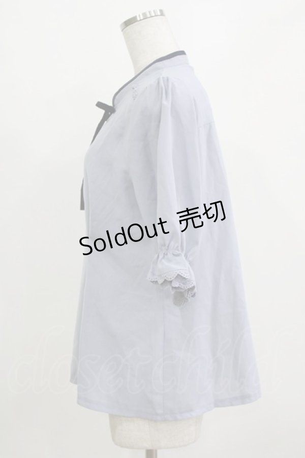 画像2: axes femme POETIQUE / マオカラーリボンブラウス M サックス H-26-02-05-1045-AX-BL-NS-ZH (2)