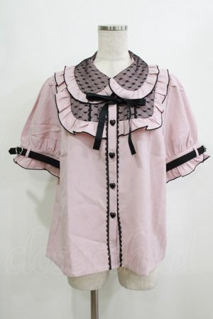 画像: DearMyLove / ハートドットチュール重ねバックルブラウス 3L ピンク H-26-02-05-1050-EL-BL-NS-ZH