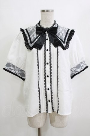 画像: DearMyLove / 十字架リボンセーラーレース襟ブラウス LL オフ/ブラック H-26-02-05-1052-EL-TO-NS-ZH