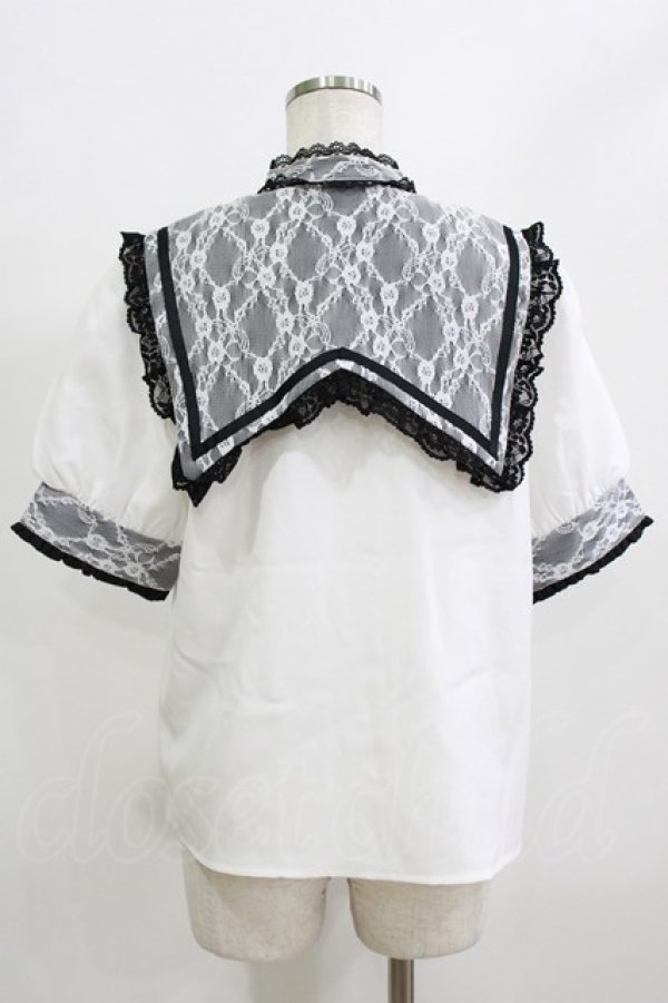 画像3: DearMyLove / 十字架リボンセーラーレース襟ブラウス LL オフ/ブラック H-26-02-05-1052-EL-TO-NS-ZH (3)