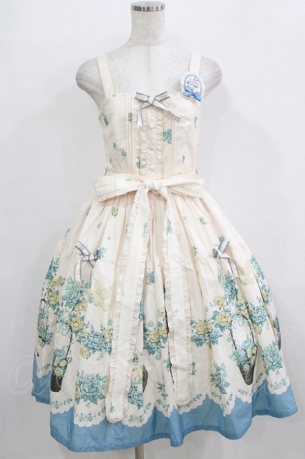 画像1: DreamWhale（海外ロリータブランド） / Flowers and Birdsジャンパースカート S アイボリー H-26-02-05-1006-PU-OP-NS-ZH (1)