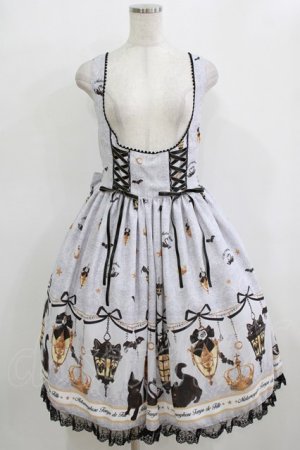 画像: metamorphose / 【プラスサイズ】まいごの子猫と魔法のランタン フロントあきダブルレースアップジャンパースカート プラスサイズ グレー H-26-02-05-1009-ME-OP-NS-ZH