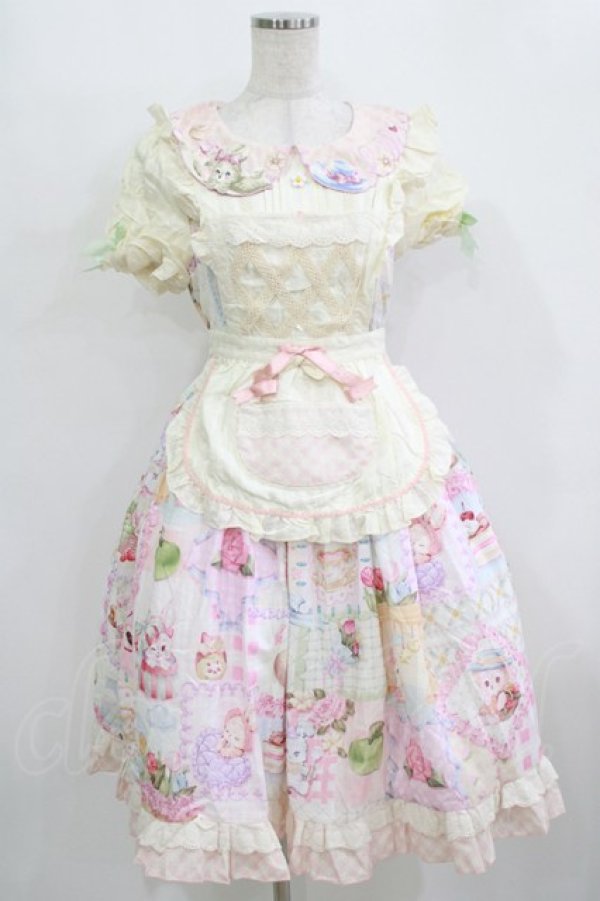 画像1: 猫 可（海外ロリータブランド） / ワンピース+ボンネット M アイボリー/ピンク H-26-02-05-1013-PU-OP-NS-ZH (1)