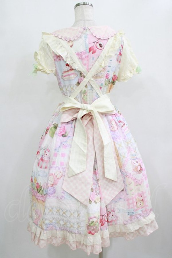 画像3: 猫 可（海外ロリータブランド） / ワンピース+ボンネット M アイボリー/ピンク H-26-02-05-1013-PU-OP-NS-ZH (3)