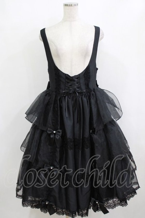 画像1: metamorphose / 【プラスサイズ】Mellifluous フロントあきフリルジャンパースカート プラスサイズ ブラック H-26-02-05-1016-ME-OP-NS-ZH (1)