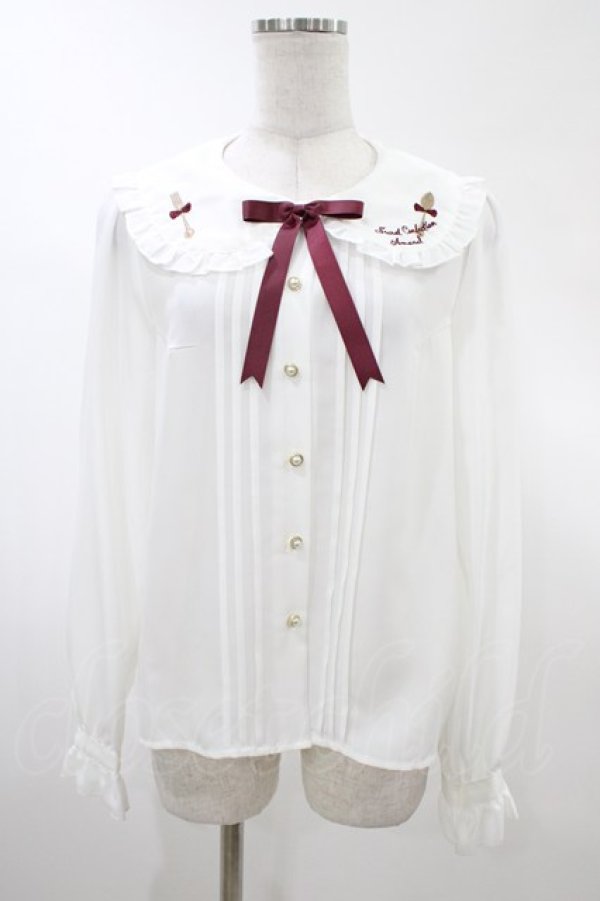 画像1: Amavel / カトラリー刺繍襟ブラウス Free オフ H-26-02-06-041-CA-BL-NS-ZH (1)