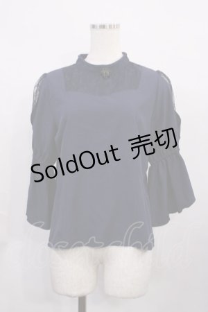 画像: axes femme POETIQUE / ブローチ付フレア袖ブラウス M ネイビー H-26-02-06-1012-AX-BL-NS-ZH