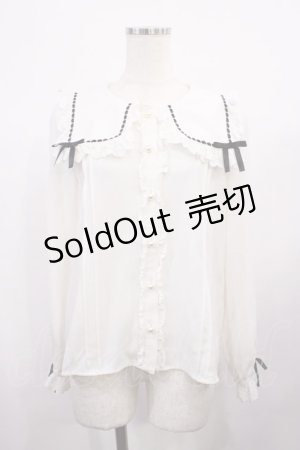 画像: Ank Rouge / スクエアカラーハシゴリボンブラウス M オフ H-26-02-06-1017-CA-BL-NS-ZH