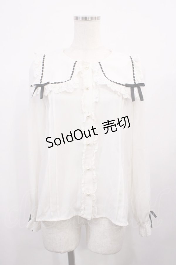 画像1: Ank Rouge / スクエアカラーハシゴリボンブラウス M オフ H-26-02-06-1017-CA-BL-NS-ZH (1)