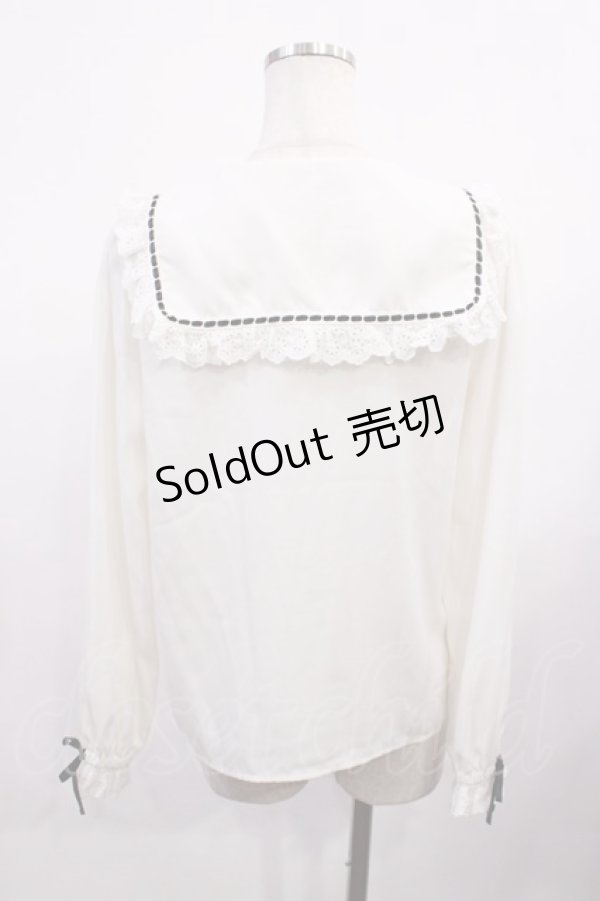 画像2: Ank Rouge / スクエアカラーハシゴリボンブラウス M オフ H-26-02-06-1017-CA-BL-NS-ZH (2)