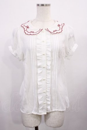 画像: Ank Rouge / 襟刺繍リボンブラウス M オフ/レッド H-26-02-06-1019-CA-BL-NS-ZH