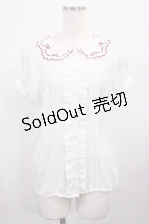 画像: Ank Rouge / 襟刺繍リボンブラウス M オフ/レッド H-26-02-06-1019-CA-BL-NS-ZH