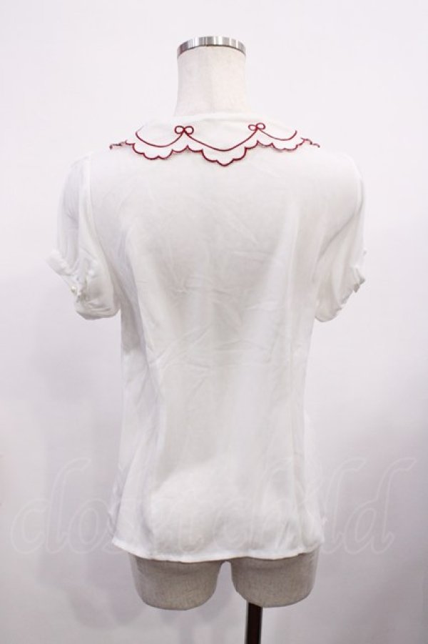 画像2: Ank Rouge / 襟刺繍リボンブラウス M オフ/レッド H-26-02-06-1019-CA-BL-NS-ZH (2)