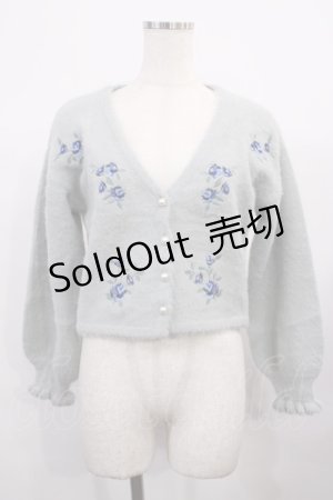 画像: axes femme POETIQUE / ローズ刺繍ニットカーディガン M ブルー H-26-02-06-1024-AX-TO-NS-ZH