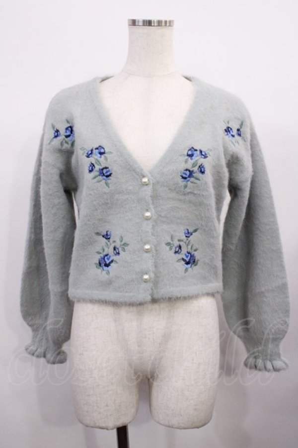 画像1: axes femme POETIQUE / ローズ刺繍ニットカーディガン M ブルー H-26-02-06-1024-AX-TO-NS-ZH (1)