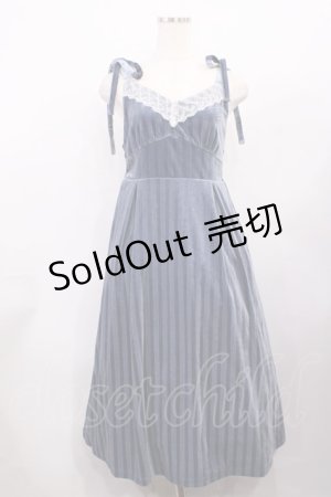 画像: axes femme POETIQUE / ストライプベロアワンピース M ブルー H-26-02-06-1003-AX-OP-NS-ZH