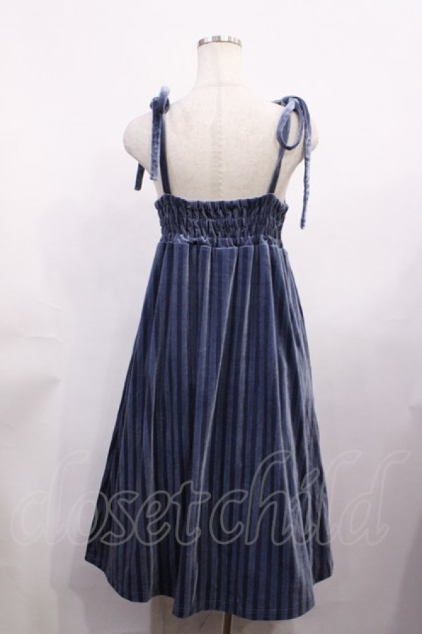 画像2: axes femme POETIQUE / ストライプベロアワンピース M ブルー H-26-02-06-1003-AX-OP-NS-ZH (2)